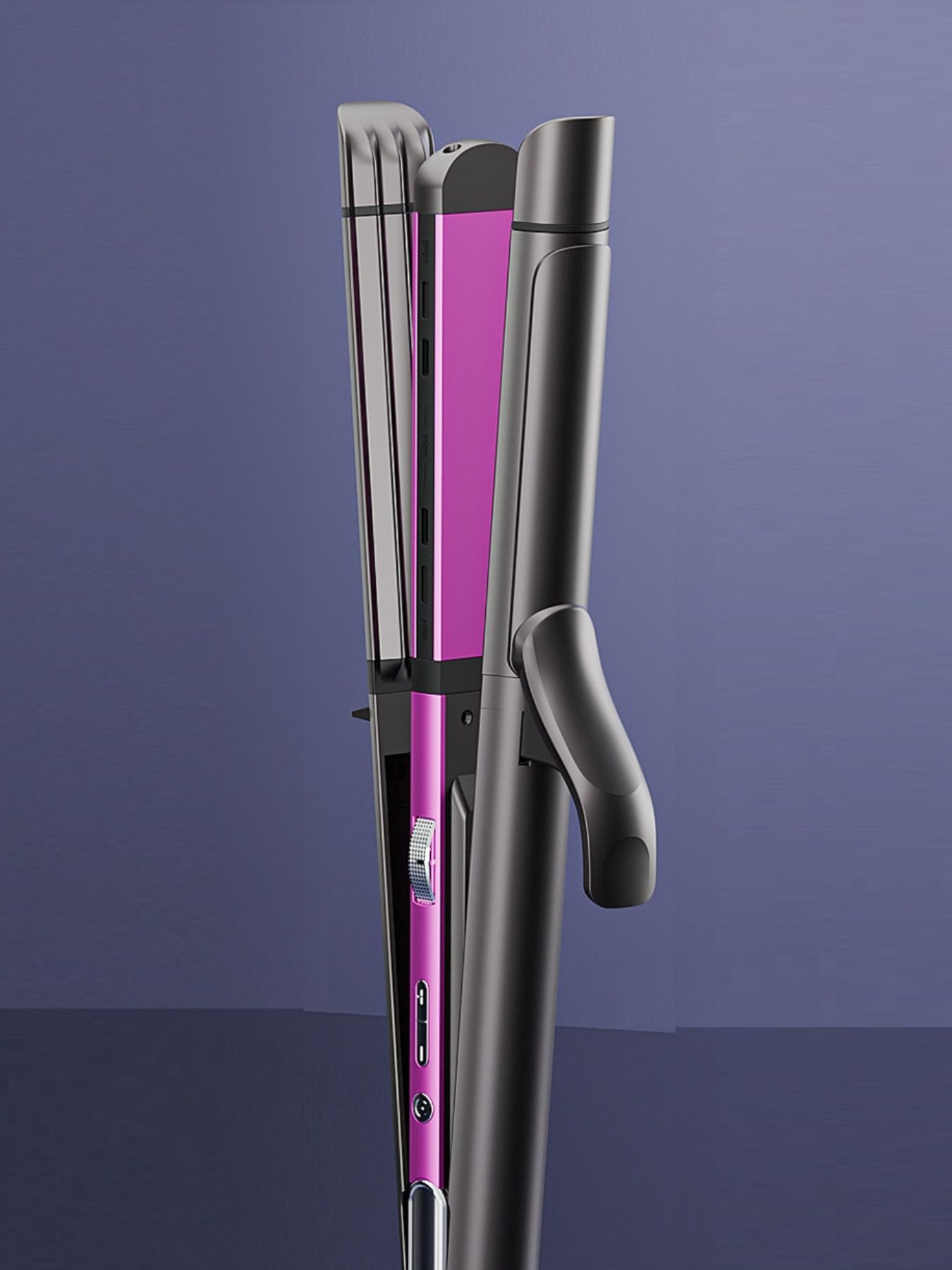 Gray Trendsi adjustable temperature hair straightener and curler with European plug, showcasing sleek design and versatile styling features.
