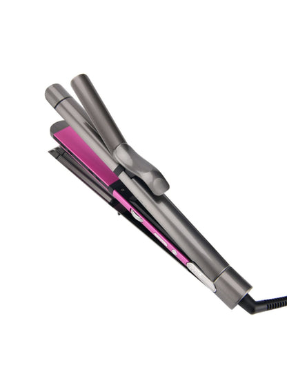 Gray Trendsi adjustable temperature hair straightener and curler with European plug, featuring ceramic plates for styling versatility.