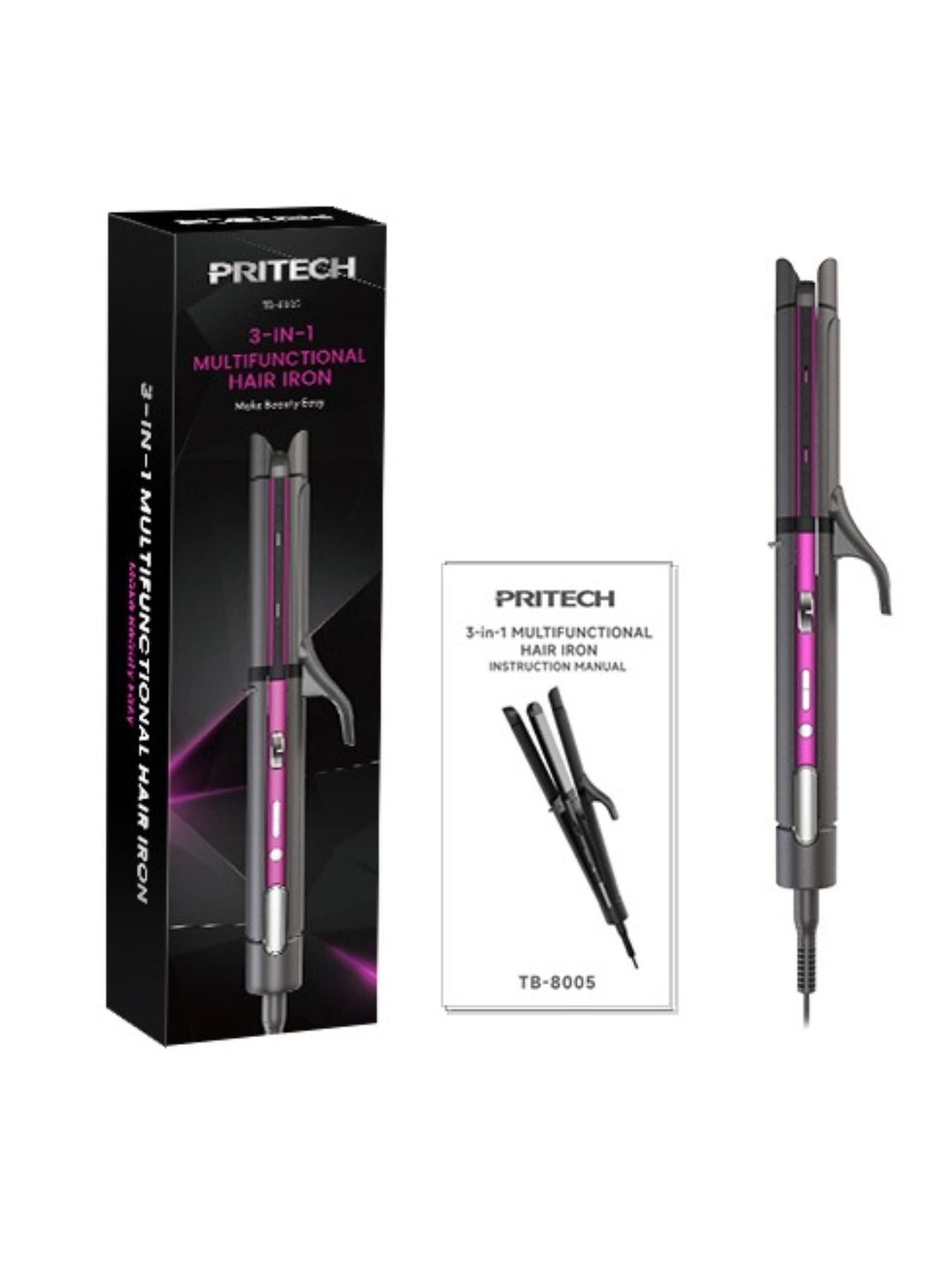 Gray Trendsi adjustable temperature hair straightener and curler with European plug, featuring a sleek design for versatile styling.