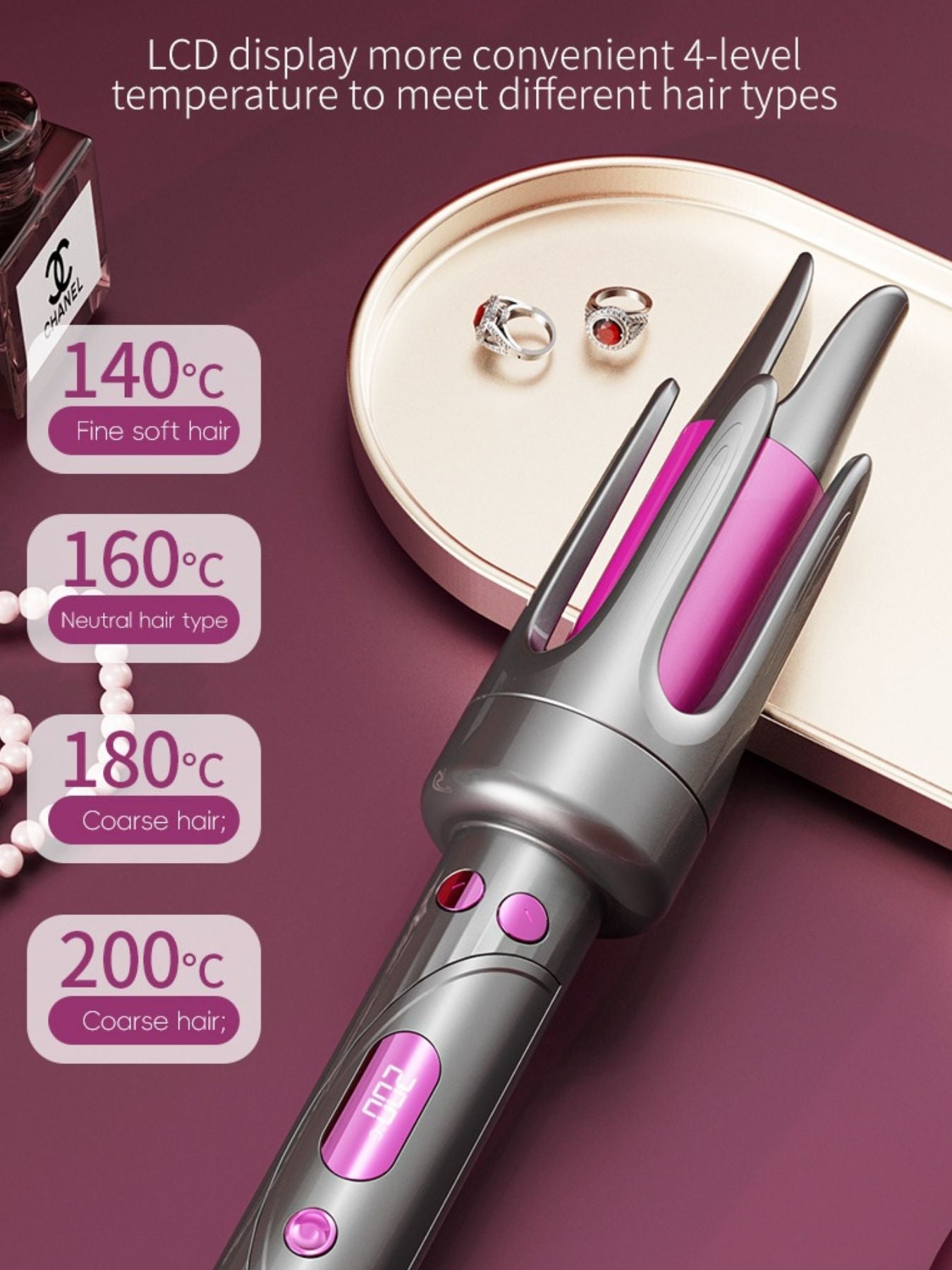Gray automatic curling iron by Trendsi with European plug, showcasing its sleek design and curling barrel for versatile hairstyles.