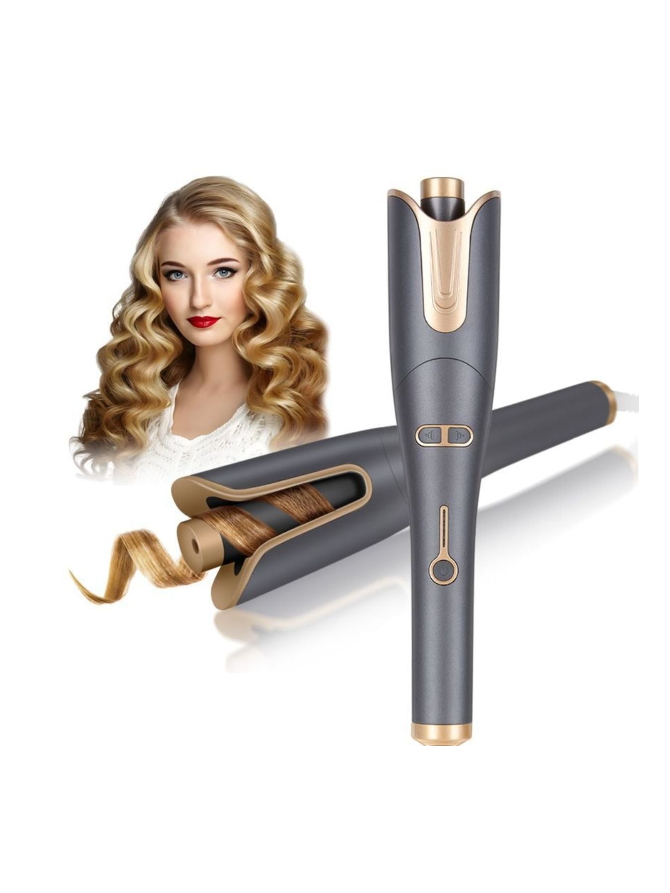 Gray automatic rotating hair curling iron by Trendsi with European plug for effortless styling and smooth curls.