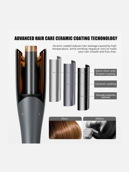 Gray automatic rotating hair curling iron by Trendsi with European plug, showcasing its sleek design and rotating barrel.
