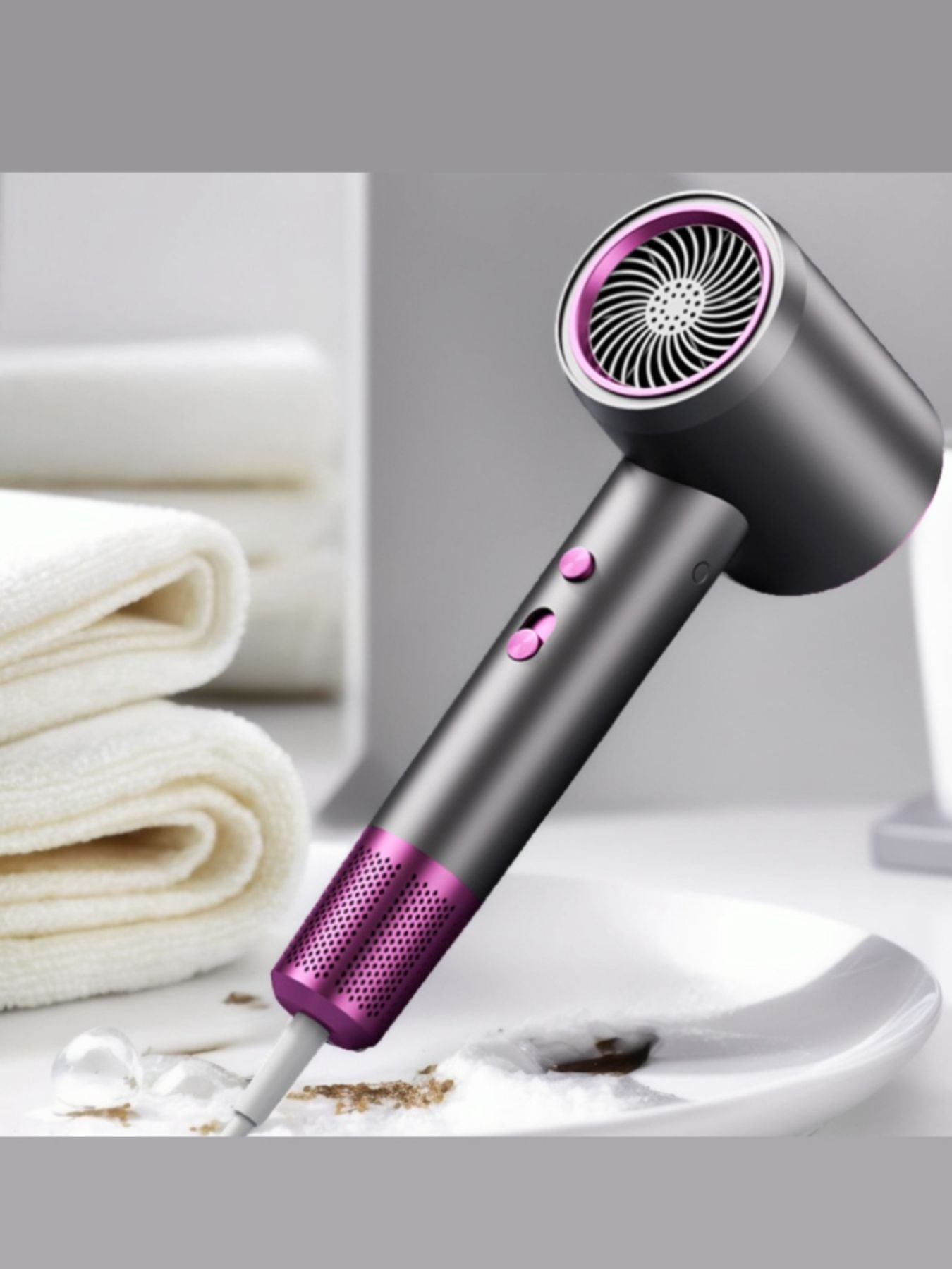 Gray Trendsi household hair dryer with European plug, fast drying technology and ergonomic design for quick styling.