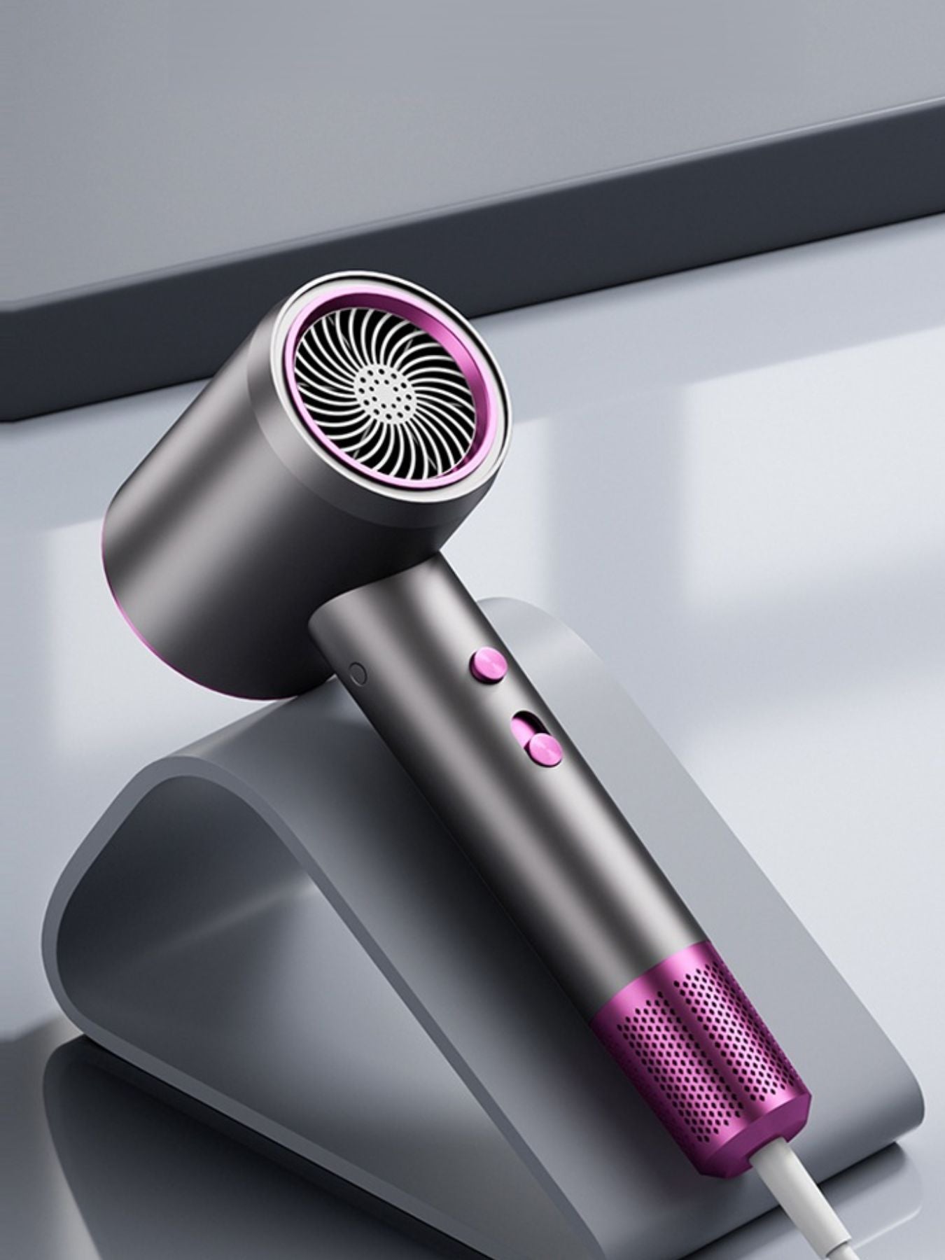 Gray household hair dryer from Trendsi with European plug, fast drying features, suitable for quick hairstyling at home.