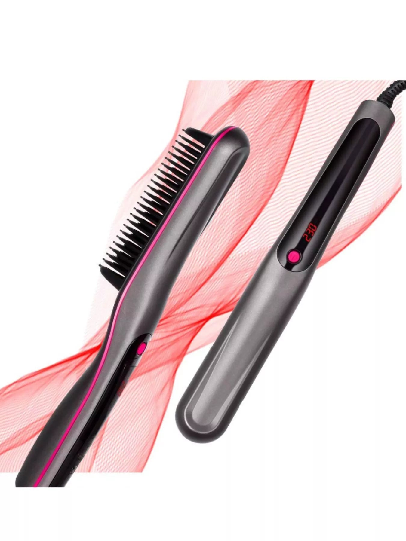 Gray heated straightening comb with European plug, Trendsi brand, showcasing the sleek design and heated teeth for hair styling.