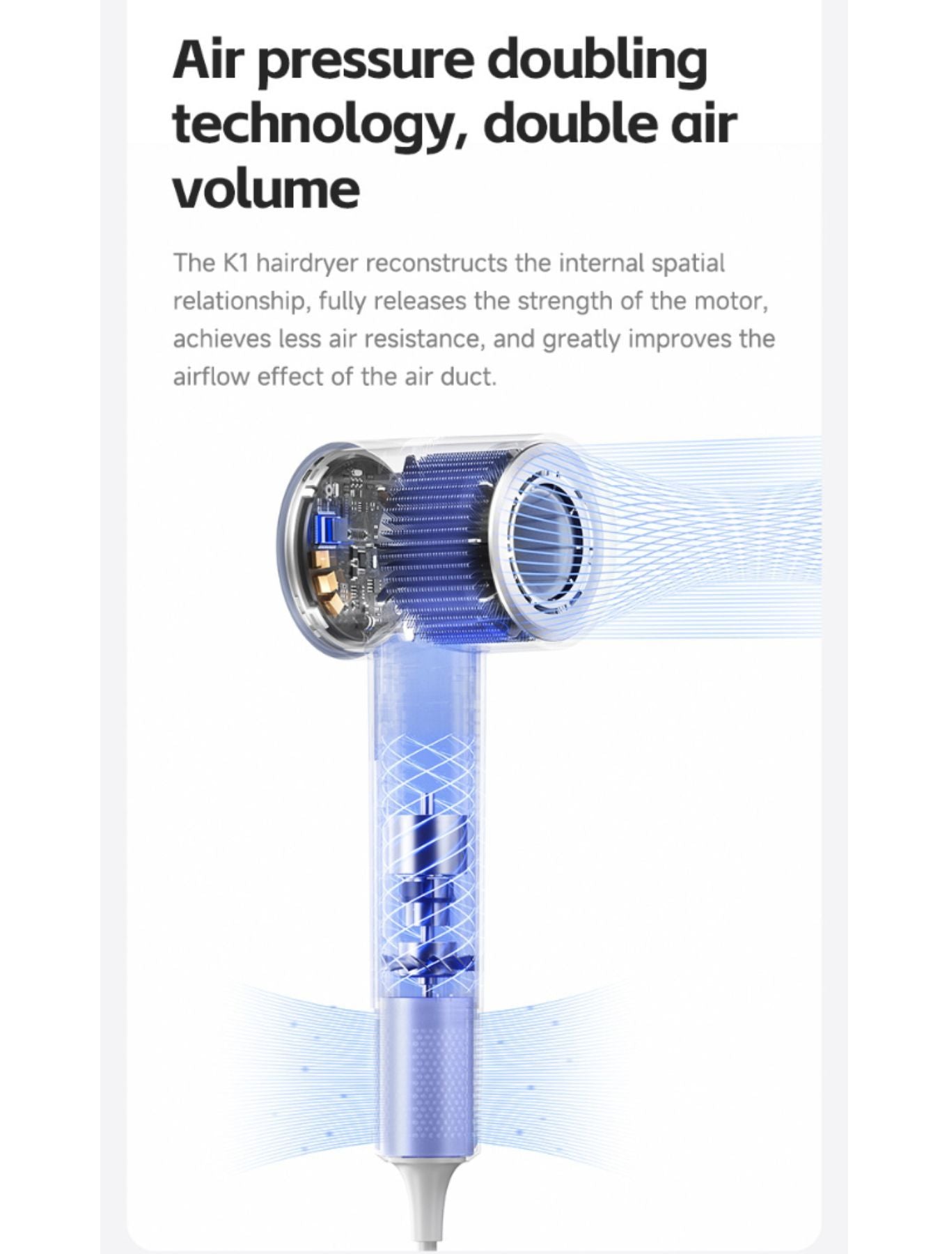 Gray lightweight high-speed hair dryer by Trendsi with European plug, compact design, and powerful airflow for quick styling.