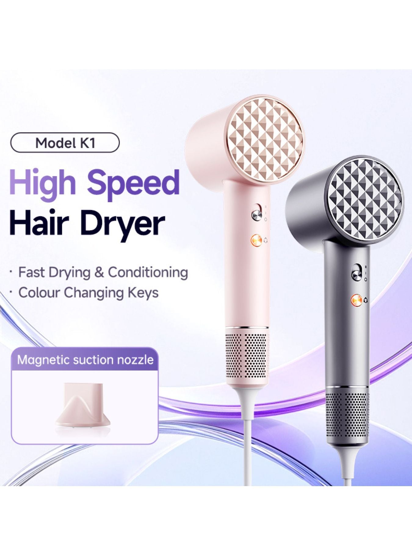 Gray lightweight high-speed hair dryer by Trendsi with European plug, compact design for quick drying and styling.