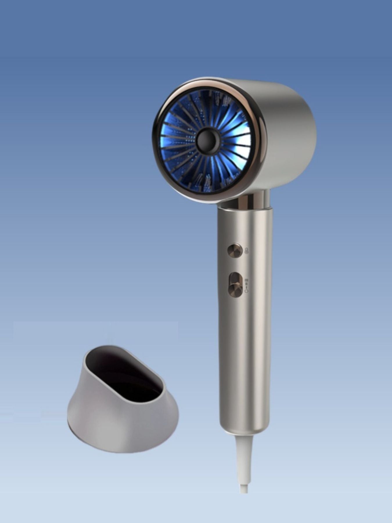 Gray household hair dryer with multiple heat settings, European plug, lightweight design, ideal for home use by Trendsi.