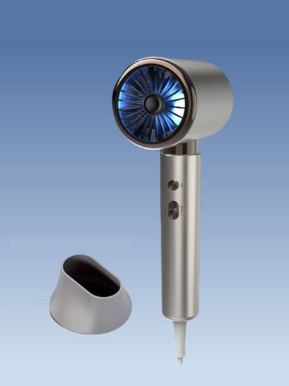 Gray household hair dryer with multiple heat settings, European plug, lightweight design, ideal for home use by Trendsi.