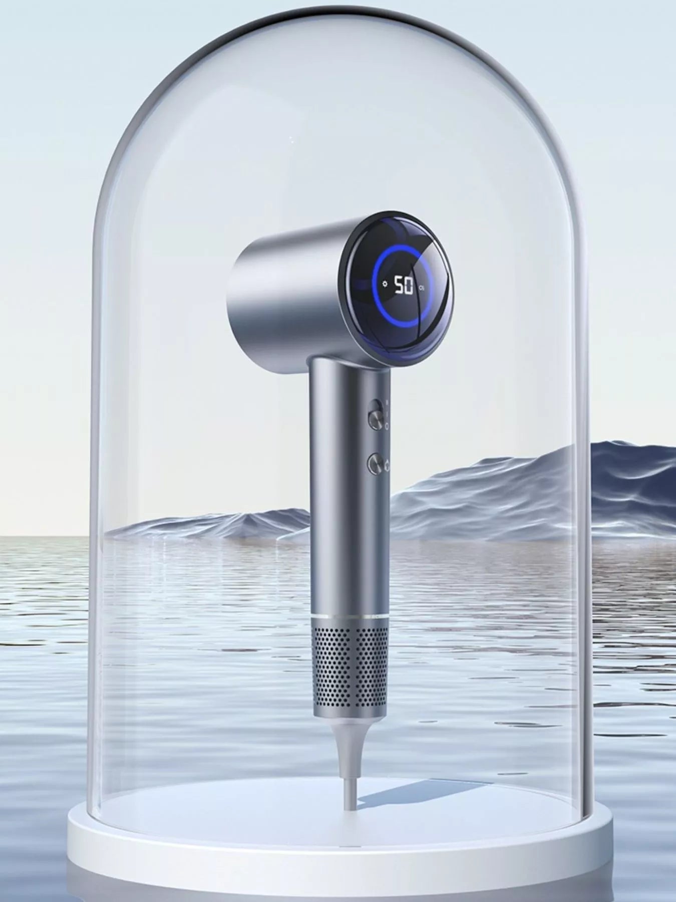 Gray Trendsi household hair dryer with temperature control and European plug, featuring a compact design for quick drying.