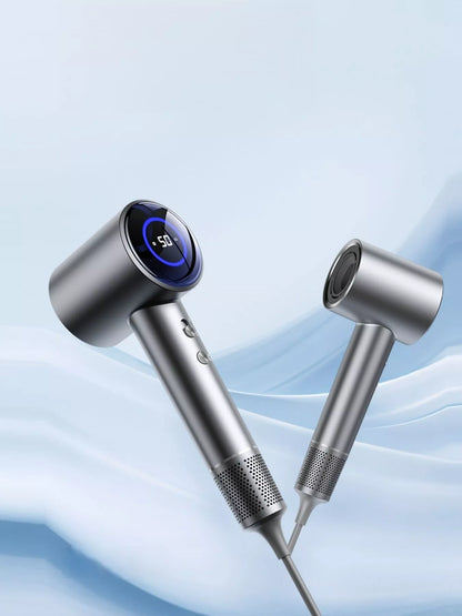Gray Trendsi household hair dryer with temperature control and European plug, designed for quick and efficient hair drying.