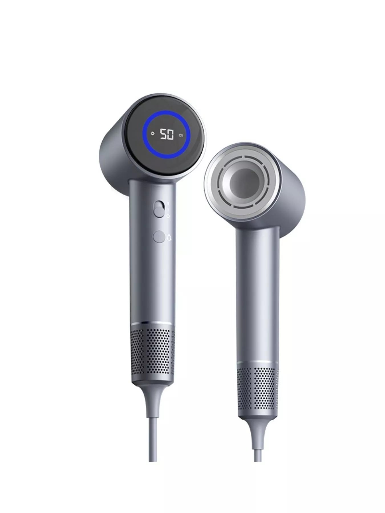 Gray household hair dryer with temperature control, European plug from Trendsi, ideal for precise styling at home.