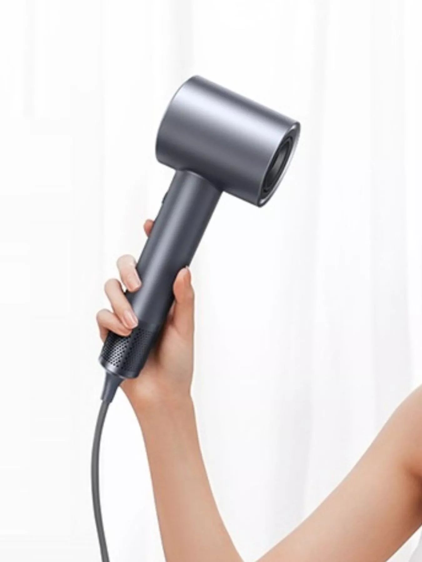 Gray Trendsi household hair dryer with temperature control and European plug, ideal for quick and safe hair drying.