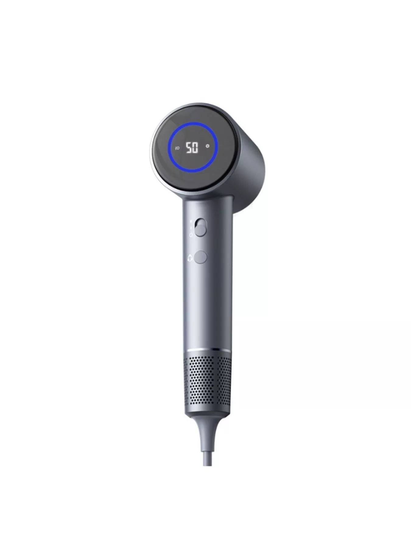 Gray household hair dryer with temperature control and European plug by Trendsi, perfect for quick styling at home.