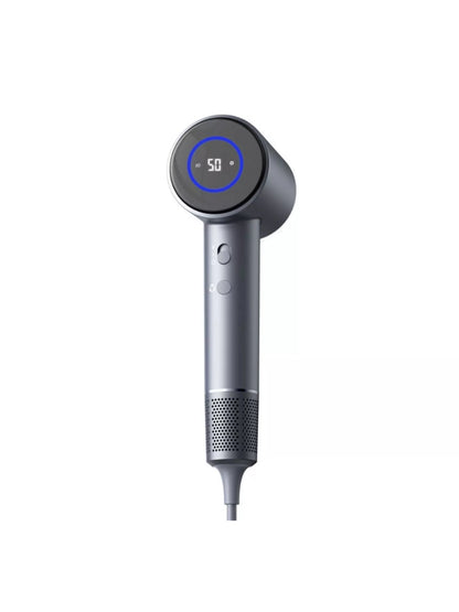 Gray household hair dryer with temperature control and European plug by Trendsi, perfect for quick styling at home.