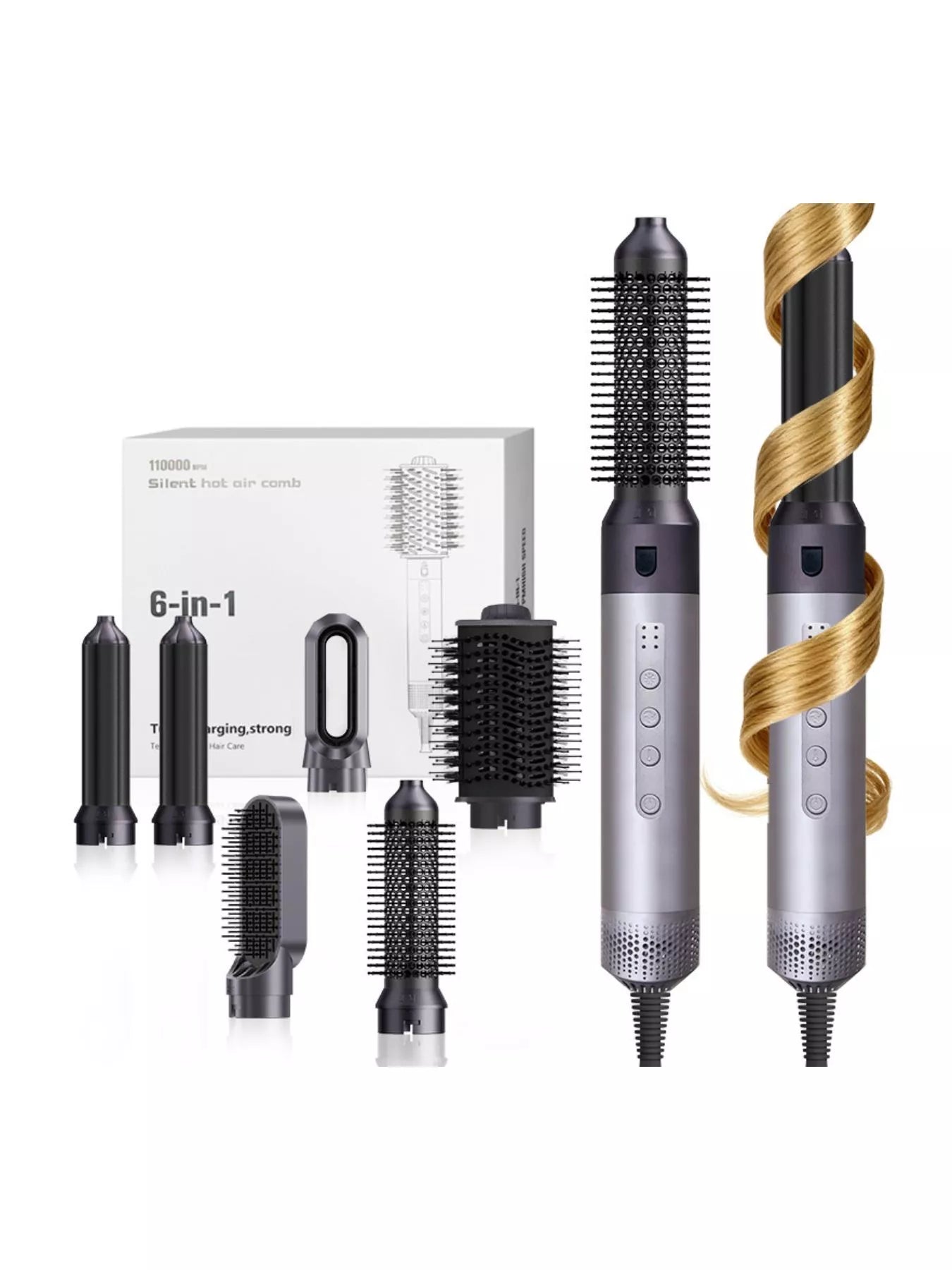 Gray 6-in-1 interchangeable head curling iron by Trendsi with North American plug, versatile hairstyling tool for curls and waves.