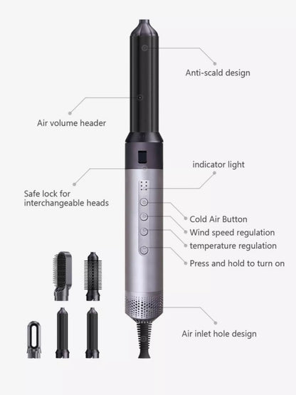 Trendsi 6-in-1 interchangeable head curling iron with gray handle and North American plug, showcasing multiple curling attachments.