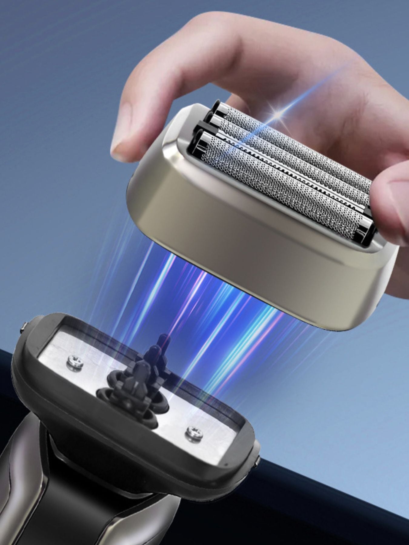 Gray Trendsi electric shaver with LED display, showcasing a sleek design and adjustable trimming heads.