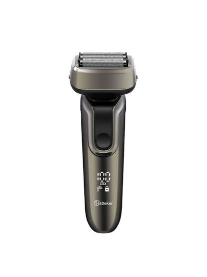 Gray electric shaver with LED display by Trendsi, featuring a sleek design and one-size-fits-all for a close, comfortable shave.