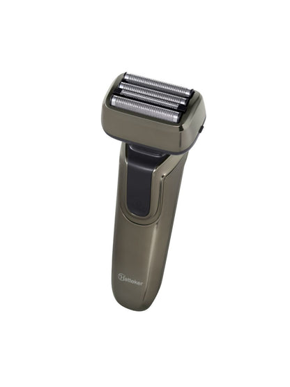 Gray electric shaver with LED display from Trendsi, showcasing its sleek design and digital interface for precise grooming.
