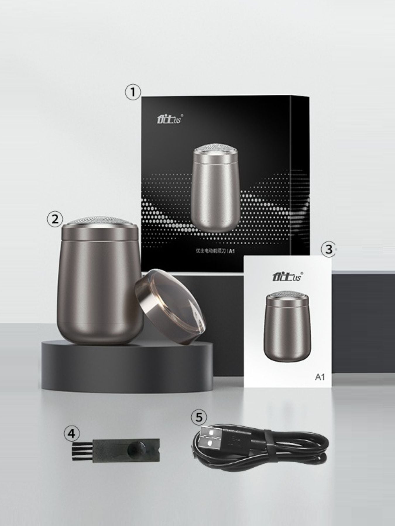 Gray portable mini electric shaver by Trendsi, compact handheld grooming device with foil blades for easy, on-the-go shaving.