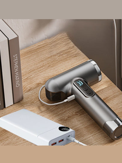 Gray portable rechargeable high-speed hair dryer by Trendsi, compact design with a sleek handle and multiple airflow vents.