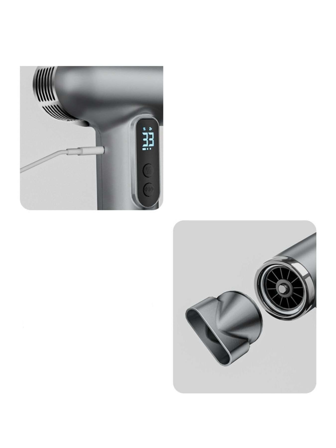 Gray portable rechargeable high-speed hair dryer by Trendsi, compact design with a sleek handle and powerful airflow.