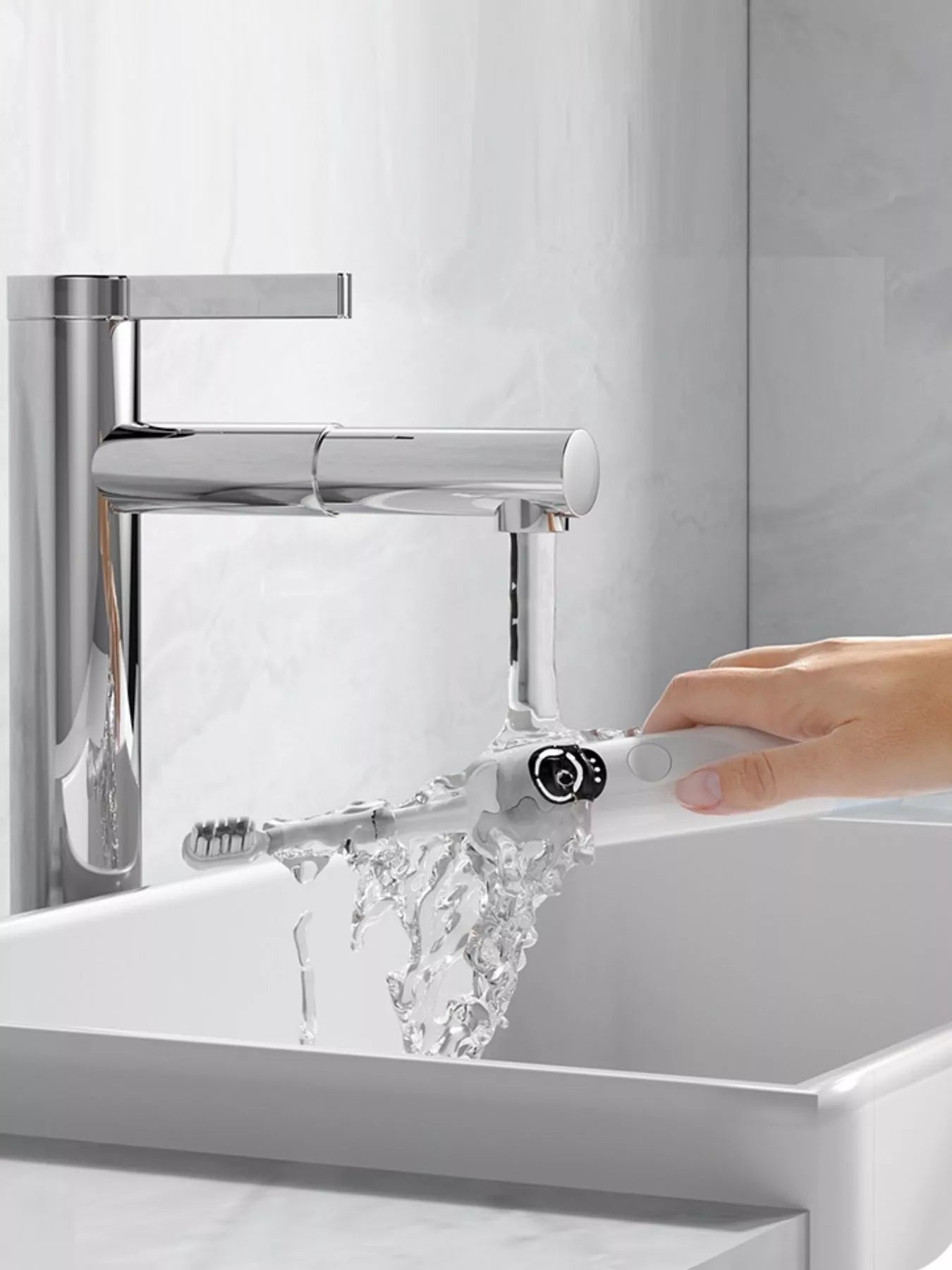 Gray Trendsi smart electric toothbrush with ergonomic handle and LED indicator, designed for effective oral cleaning.