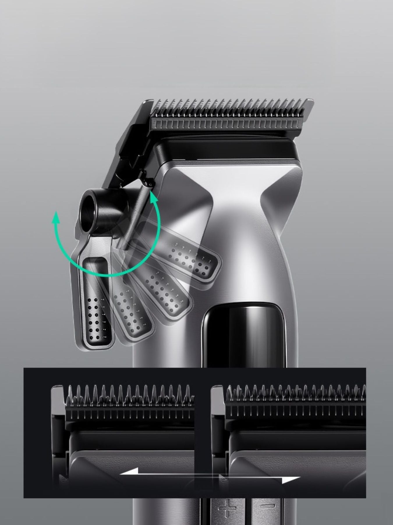 Gray cordless hair clipper with LED display from Trendsi, showing adjustable blades and ergonomic design for easy grooming.