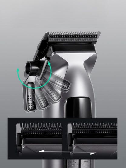 Gray cordless hair clipper with LED display from Trendsi, showing adjustable blades and ergonomic design for easy grooming.