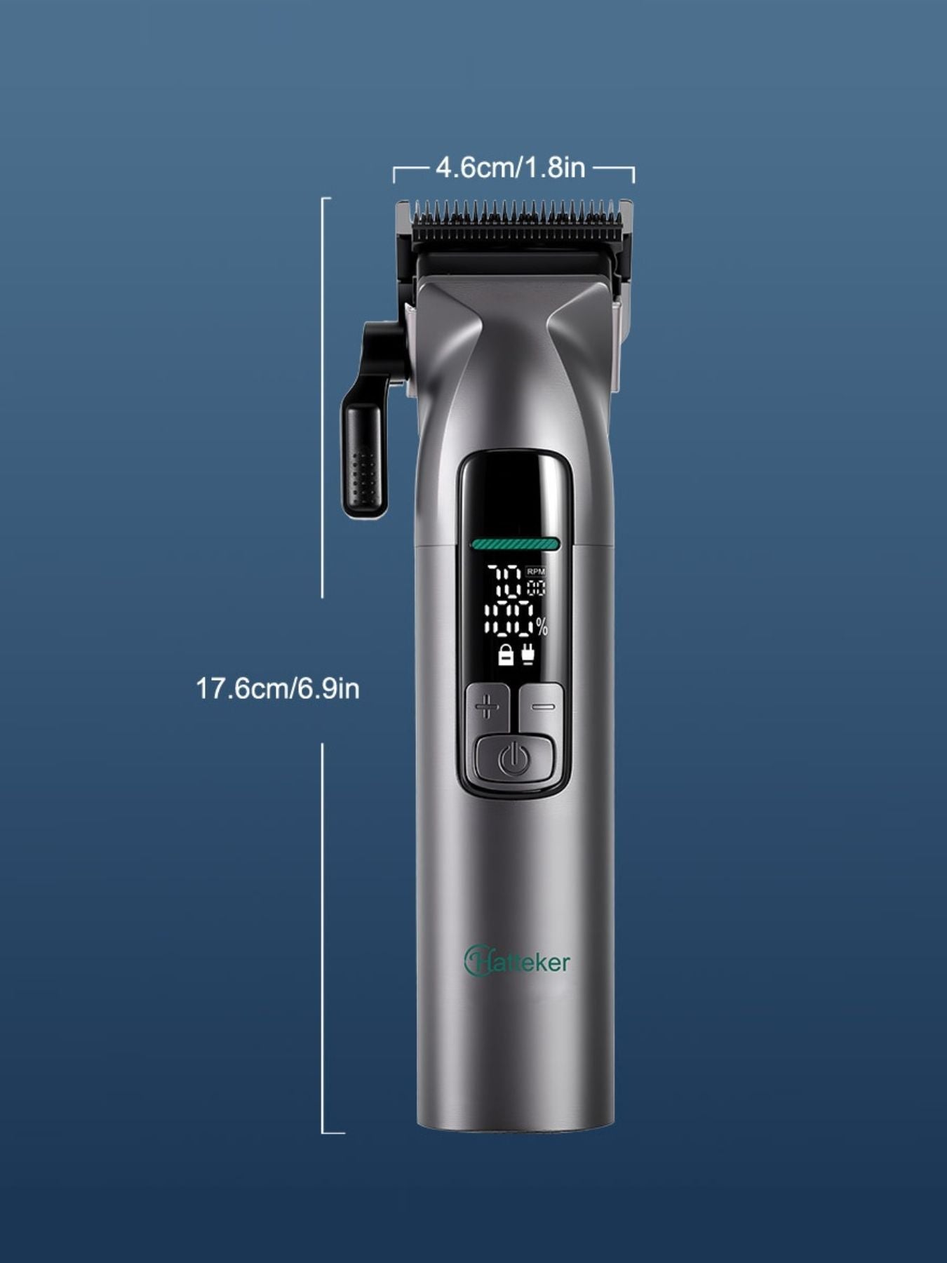 Gray cordless hair clipper with LED display from Trendsi, featuring a sleek design and adjustable blades for precise grooming.