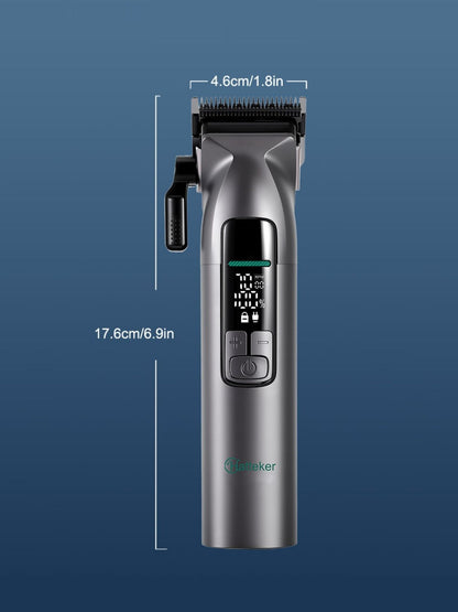 Gray cordless hair clipper with LED display from Trendsi, featuring a sleek design and adjustable blades for precise grooming.