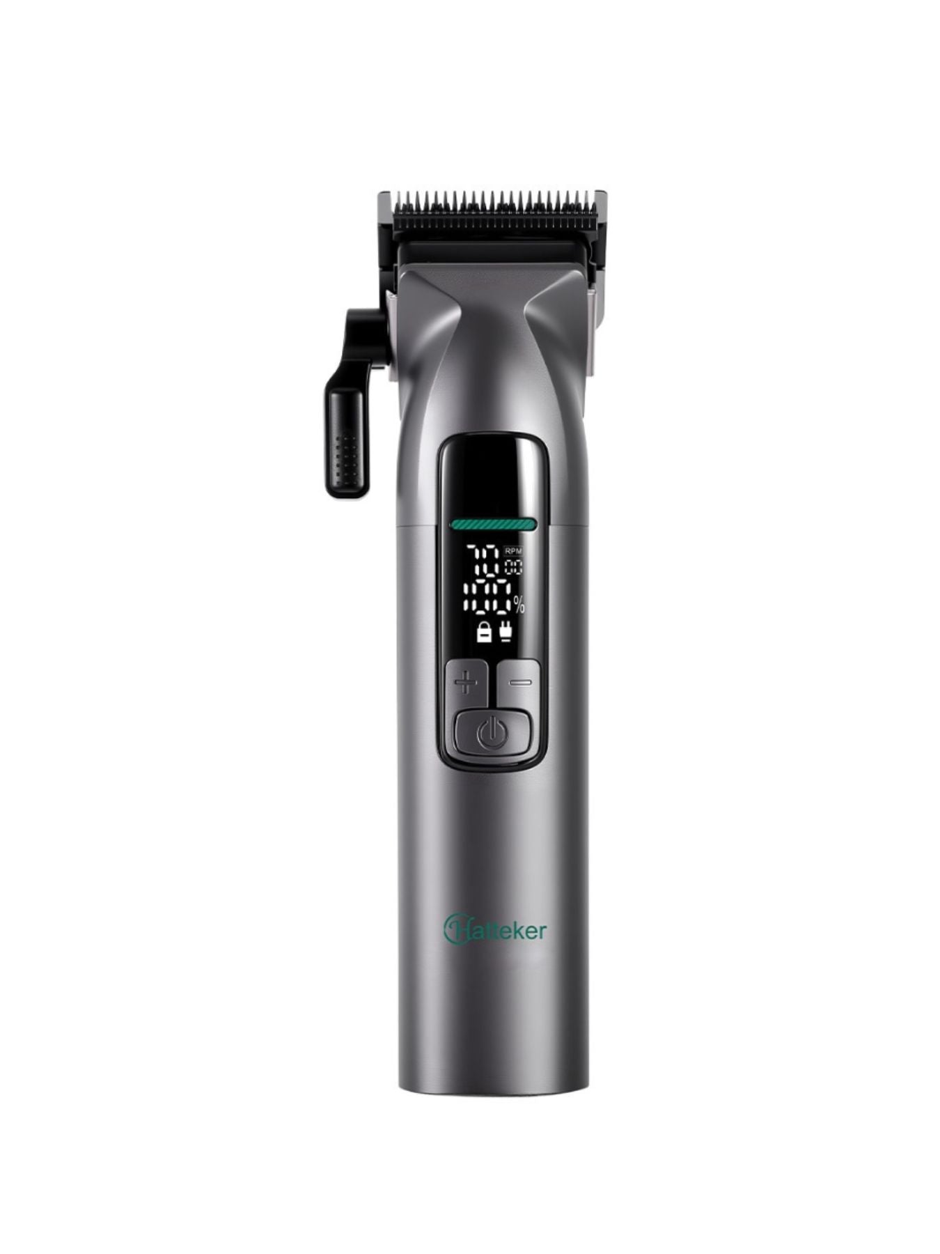Gray cordless hair clipper with LED display from Trendsi, featuring a sleek design and adjustable blades for precise trimming.