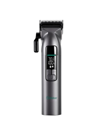 Gray cordless hair clipper with LED display from Trendsi, featuring a sleek design and adjustable blades for precise trimming.