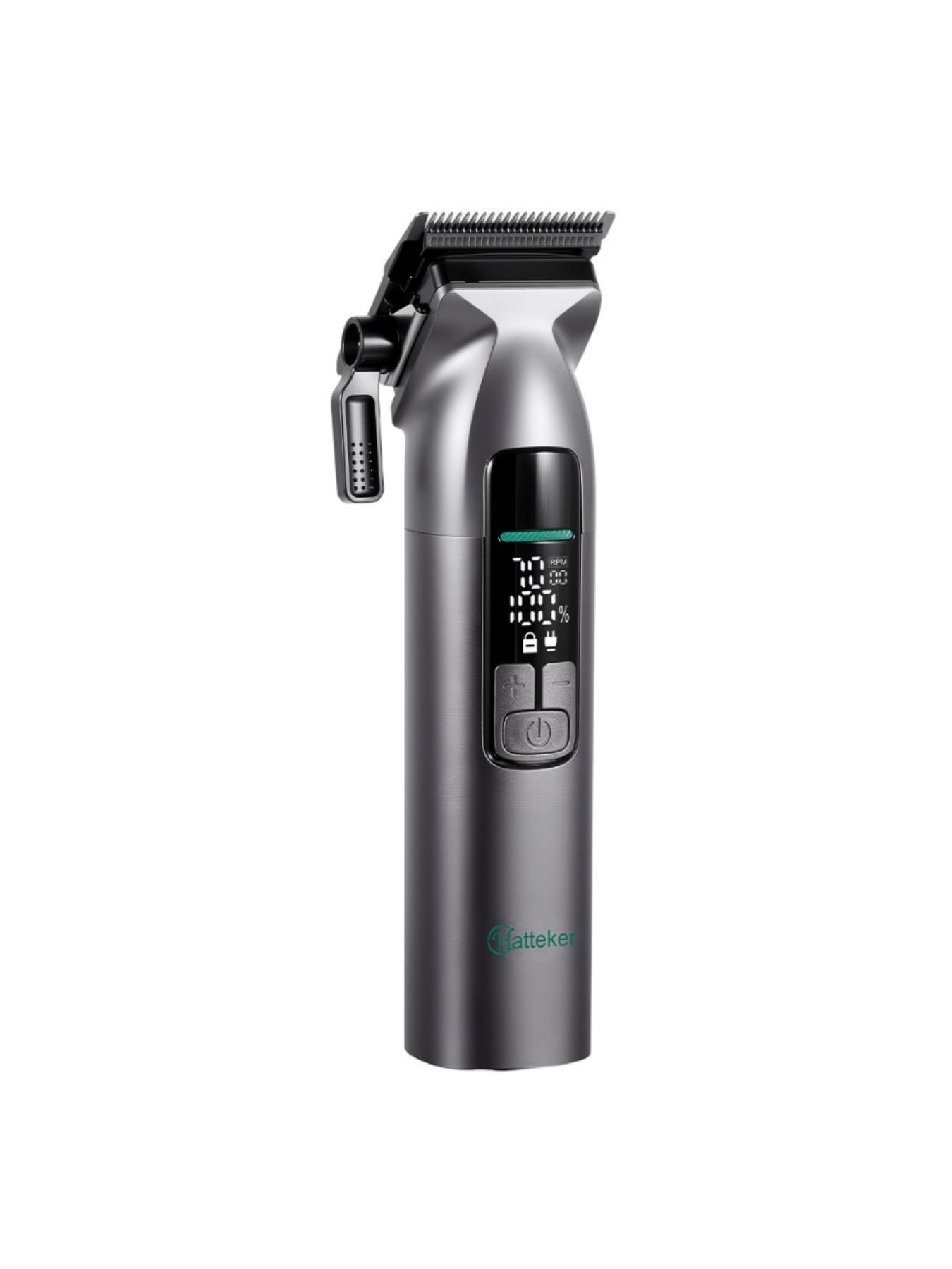 Gray cordless hair clipper with LED display from Trendsi, featuring a sleek design and adjustable blades for precise cutting.