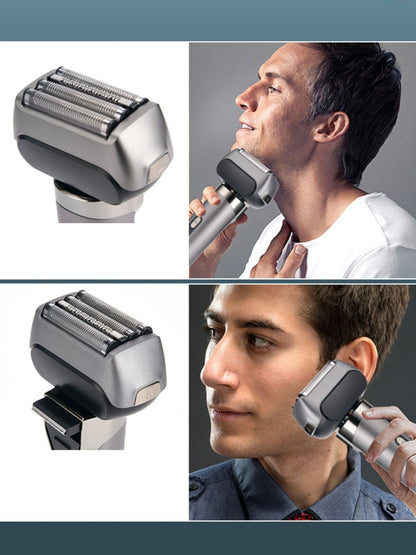 Gray portable foil shaver by Trendsi with compact design, suitable for on-the-go facial hair trimming and grooming.
