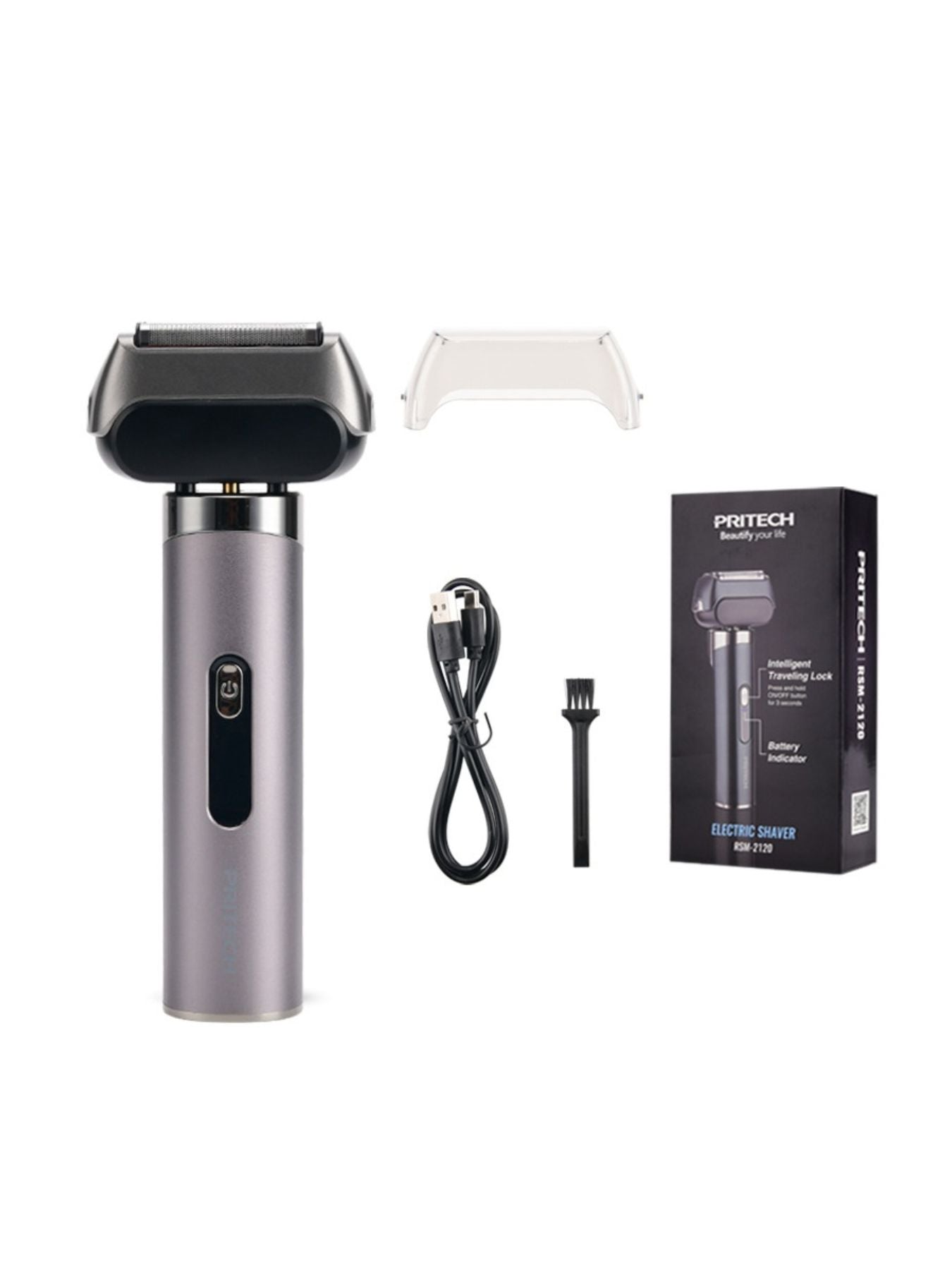 Gray portable foil shaver by Trendsi, compact design with foil head for close grooming and easy handling.