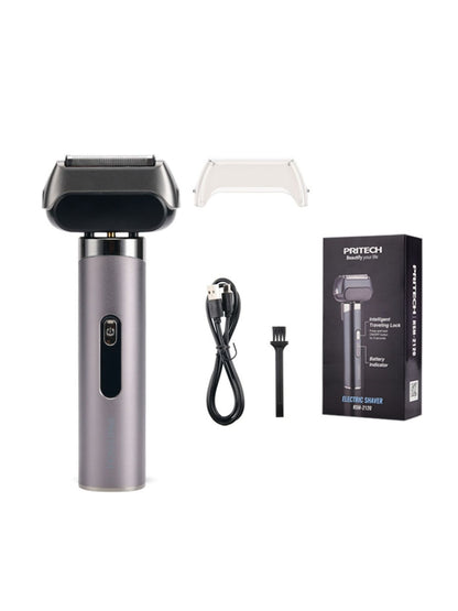 Gray portable foil shaver by Trendsi, compact design with foil head for close grooming and easy handling.
