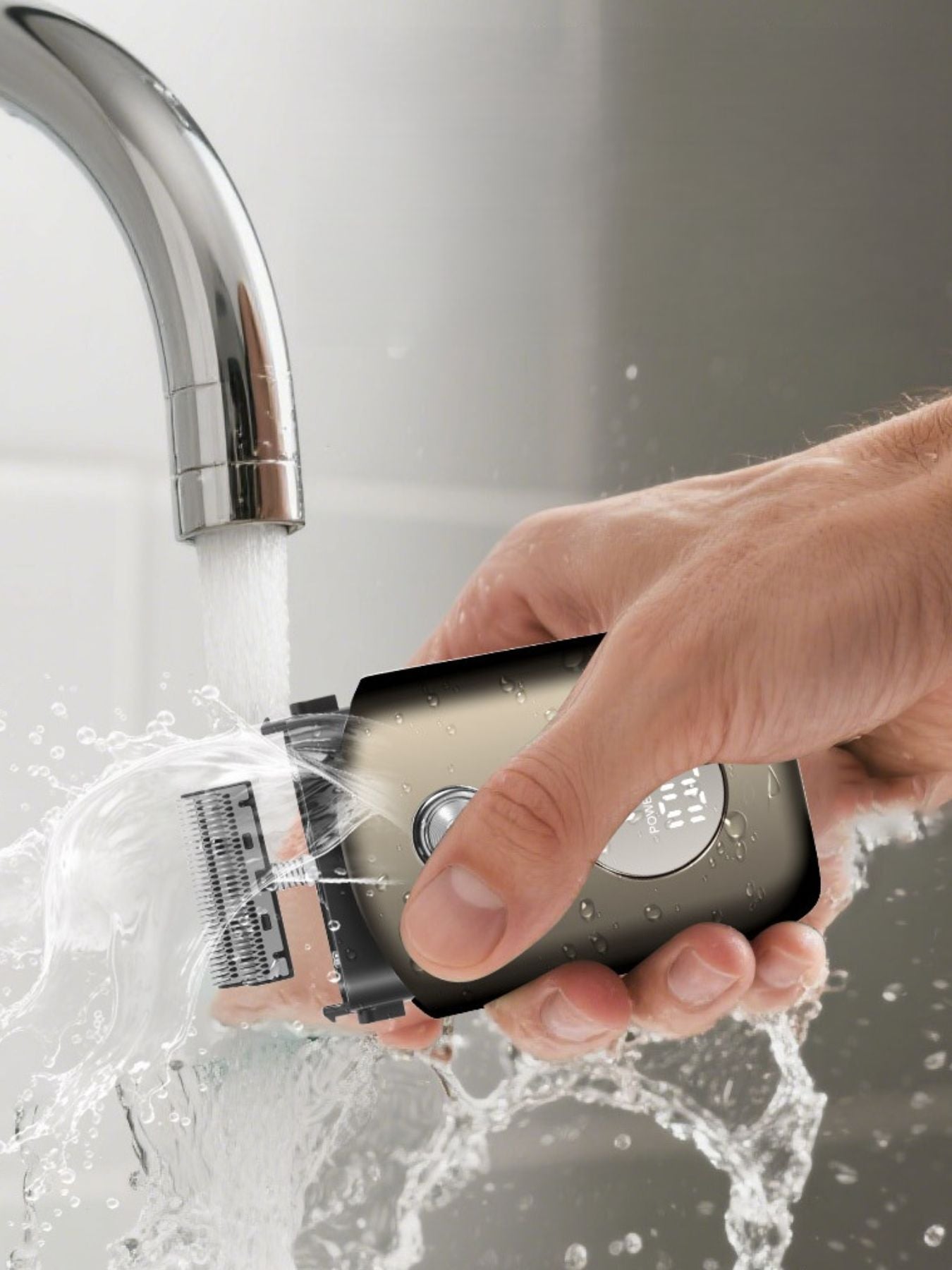 Gray Trendsi Smart Display Electric Shaver with sleek design and adjustable head for close, comfortable shaving.