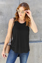 Gray Basic Bae full-size round neck tank top with curved hem from Trendsi, casual sleeveless style for everyday wear.