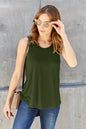 Gray Basic Bae full-size round neck tank top with curved hem, casual style by Trendsi, shown flat on a white background.