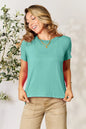 Gray Basic Bae full-size round neck short sleeve T-shirt by Trendsi, shown on a plain background.