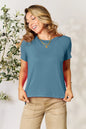 Gray Basic Bae full-size round neck short sleeve T-shirt by Trendsi, soft cotton fabric, casual fit, lightweight and comfortable.