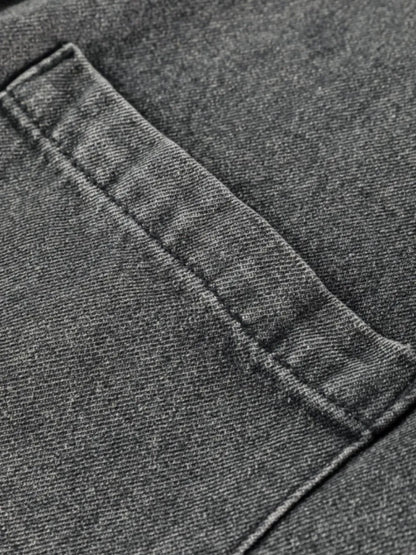 Gray wide strap button-down denim overall dress by Trendsi, featuring adjustable straps and front pockets.