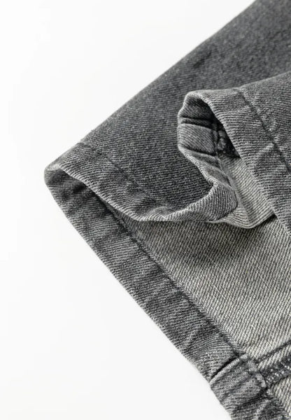 Gray wide strap button-down denim overall dress by Trendsi, featuring adjustable straps and front pockets.