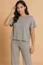 Gray Zenana soft melange short sleeve tee and long pants set by Trendsi, casual loungewear with comfortable fabric.