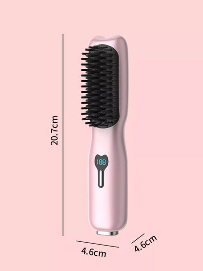 Gray Trendsi heated straightening comb with white accents, displaying its sleek design and heating plates for smooth, straight hair.