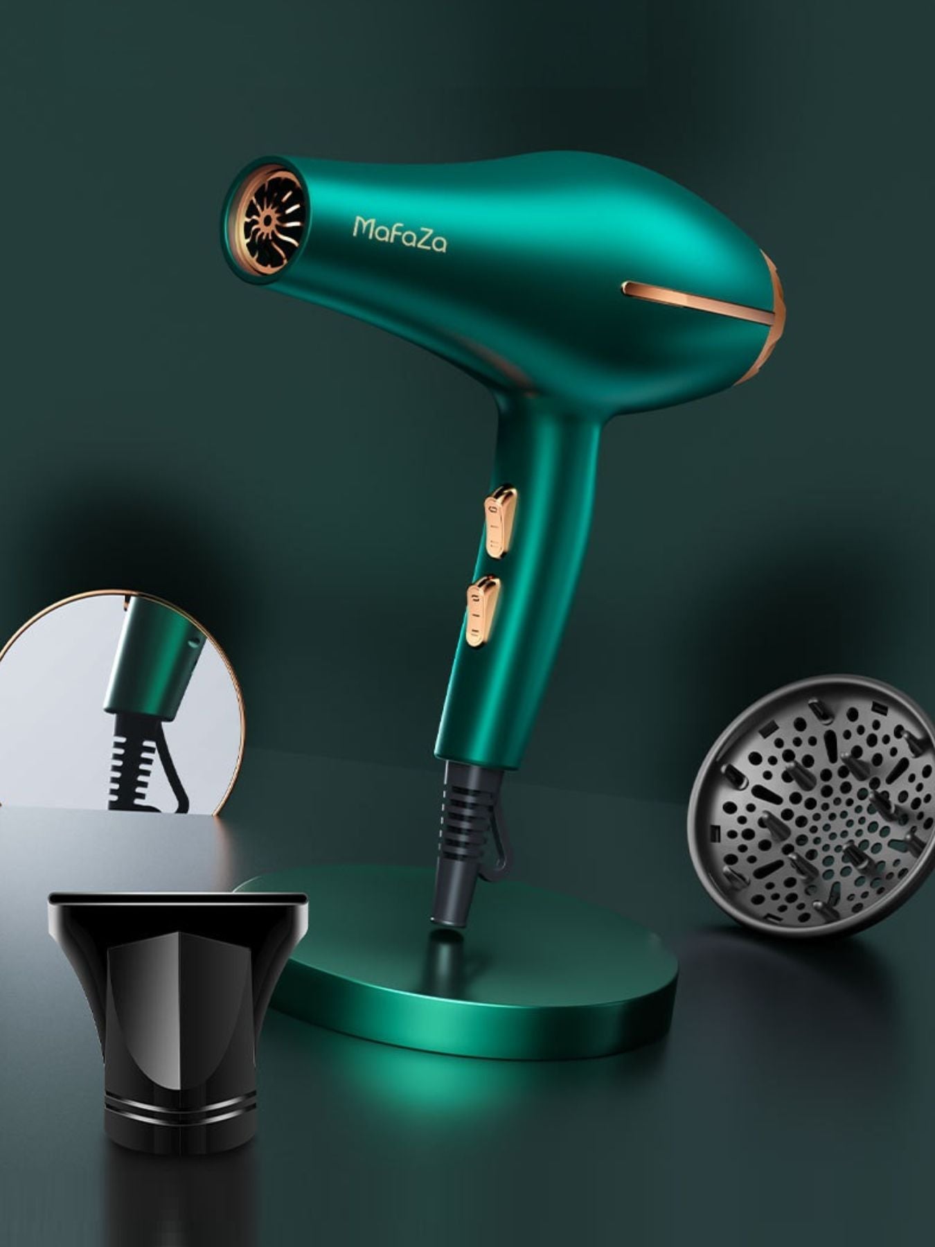 Green adjustable temperature hair dryer by Trendsi with European plug and ergonomic design.