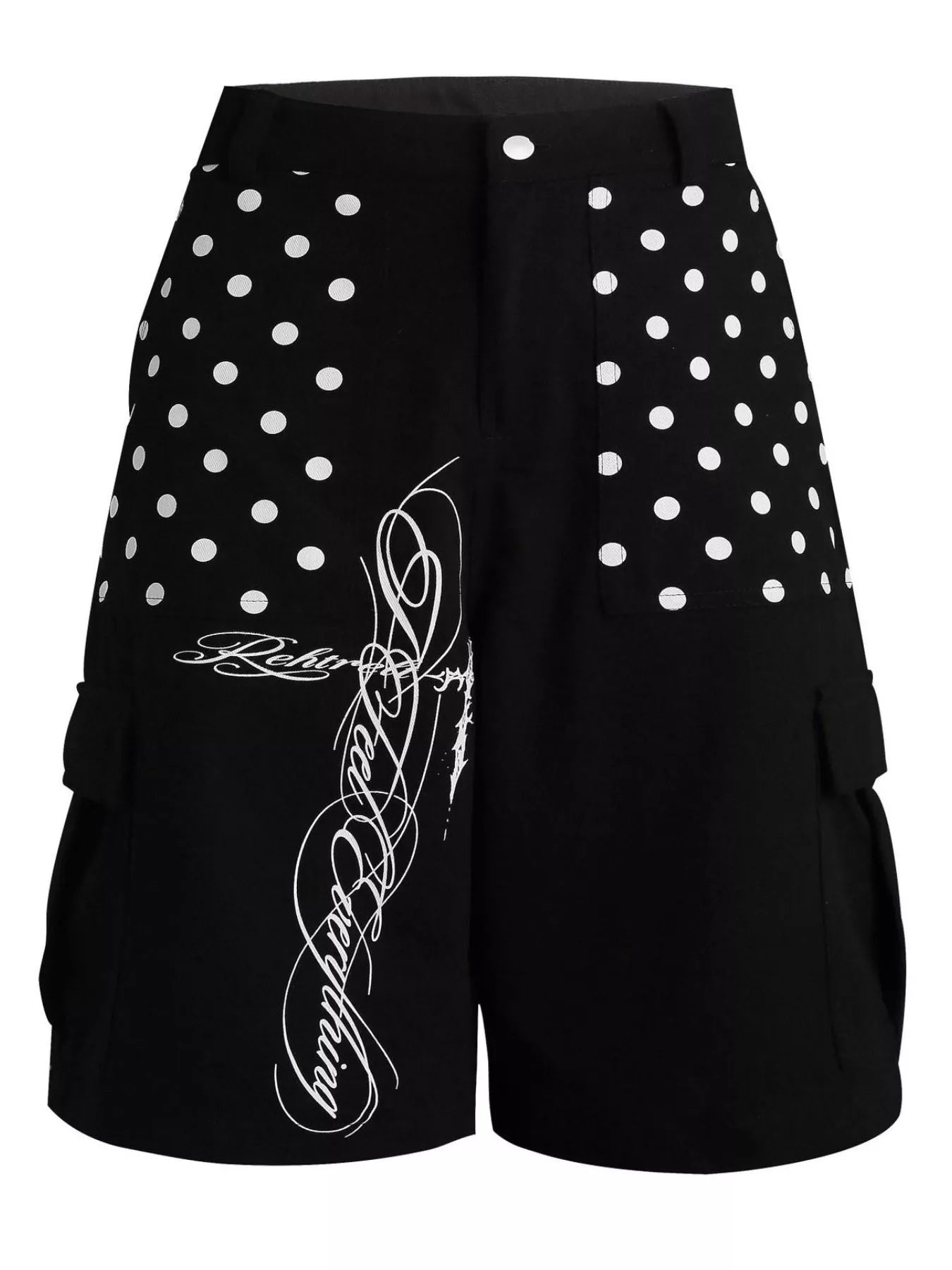 Men's green polka dot cargo capris by Trendsi, featuring a relaxed fit, multiple pockets, and polka dot pattern for casual style.