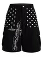 Men's green polka dot cargo capris by Trendsi, featuring a relaxed fit, multiple pockets, and polka dot pattern for casual style.